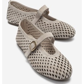 Resim Luvishoes Luvi Shoes Arian Bej Süet Hakiki Der Delikli Kadın Babet Ayakkabı Bej Süet 