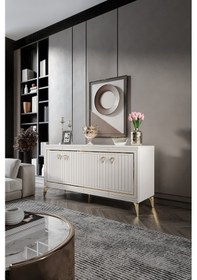 Resim KLAS KONSOL MDF MEBRAN KAPAK EKRU GOLD 