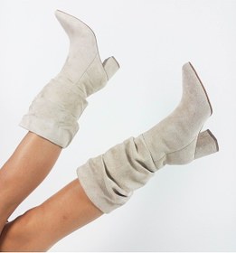 Resim Bej Renk Kalın Topuk Körüklü Diz Altı Kadın Çizme 001 