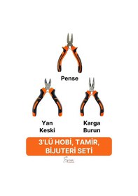Resim Mini Takı Bijuteri Seti Dayanıklı Kesme Kıvırma Pense Yan Keski Karga Burun Hobi Alet Takımı 3'lü 