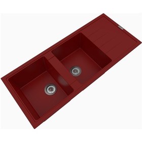 Resim Polex Cristalüx Granit Evye P-X116 Bordo 2 Hazneli Tezgah Altı Ve Tezgah Üstü Mutfak Evyesi 116.5x50.8 CM 