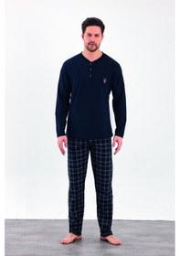 Resim Estiva %100 Pamuk İki İplik Uzun Kol Erkek Pijama Takım Lacivert 
