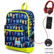 Resim Coral High Kids Lacivert Neon Sarı Monster Desenli Dört Bölmeli Usb Şarjlı Kulaklık Çıkışlı Okul Sı 