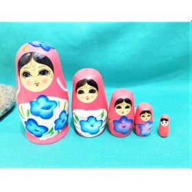 Resim Sevgiliye Özel Günlere Hediye Dekoratif Süpriz İç İçe Geçen Ahşap Pembe Matruşka Bebek 5'li 