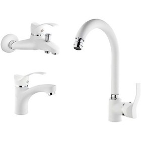 Resim Gms Akdeniz Lavabo + Banyo + Eviye Batarya Set Beyaz - Krom Beyaz 