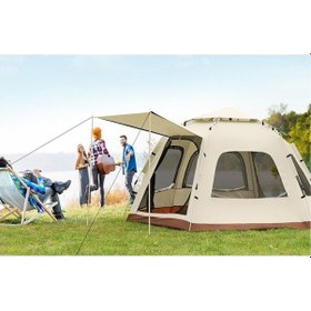 Resim Altıgen Tenteli Tam Otomatik 8-10 Kişilik Kamp Çadırı Dayanıklı S Krem - Bordo 