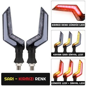 Resim Sarı-Kırmızı Renk Motosiklet Sinyal Ledi Takımı Kayar DRL Gündüz 