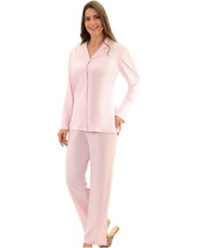 Resim Şahnur 2206 Uzunkol Önden Düğmeli Penye Kadın Pijama Takımı Krem (551880989) 