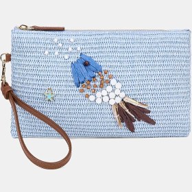 Resim Desa Kadın Mavi Balık Motifli Hasır Clutch 