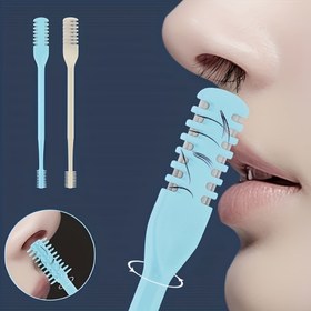 Resim 2 adet Çift Taraflı Bıçak Burun Tüyü Temizleyici Depolama Kutusu ile, Taşınabilir Manuel Burun Tüyü Temizleme Jilet Seti Erkekler ve Kadınlar için, 360 Derece Dönen Burun Tüyü Düzeltici - Burun Bakım Araçları 
