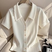 Resim Yeni Kadınlar İçin Beyaz Şık Kontrast Dantel Detaylı Yazlık Kazak Üstü - Yaz Günü 