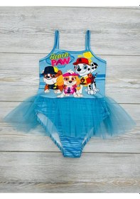 Resim Lolliboomkids Kız Çocuk Balerin Tütülü Bebe Mavi Renk İtfaiyeci Köpekler Paw Patrol Baskılı Mayo Tül Tütü Detaylı Son Sezon Mavi 