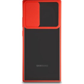 Resim KZY Samsung Galaxy Note 20 Ultra Kapak Lensi Açılır Kapanır Kamera Korumalı Silikon Kılıf Kırmızı 