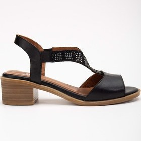 Resim Analin Shoes Kadın Hakiki Deri Lastikli Rahat Taşlı Sandalet Kot Mavi Siyah 