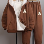 Resim Erkek Rahat Takım, Ceket Cebi ve Lastikli Bel Sweatpants ile Uzun Kollu Polar Fermuarlı Hoodie, Jakar Kumaş, Sonbahar ve Kış Dış Mekan Kıyafetleri 