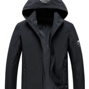Resim Erkekler İçin Rüzgar Geçirmez Hafif Outdoor Ceket - Ayrılabilen Kapüşonlu, Tam Fermuarlı Ön Yüzey, Beyaz Kenar Detaylı Yaka ve Logo Etiketi, Şık Spor Kıyafeti (Bahar/Sonbahar) Nefes Alabilir Esnek Olmayan 