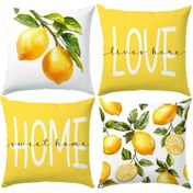 Resim 4 Adet, Sulu Boya Limon Baskılı Yastık Kılıfı Takımı Desenli Dört Parça Set, (17.71in*17.71in/45cm*45cm) Oturma Odası ve Yatak Odası için Dekoratif Yastık Kılıfı, İç Dolgu Olmadan 