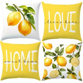 Resim 4 Adet, Sulu Boya Limon Baskılı Yastık Kılıfı Takımı Desenli Dört Parça Set, (17.71in*17.71in/45cm*45cm) Oturma Odası ve Yatak Odası için Dekoratif Yastık Kılıfı, İç Dolgu Olmadan 