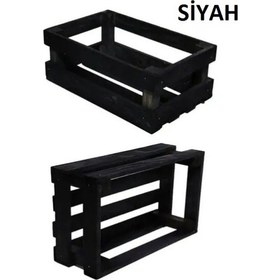 Resim Ahşap Kasa Raf Çiçeklik Renkli Mini Kasa Siyah 