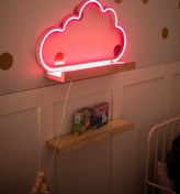 Resim LAYKİDS Çocuk Bebek Odası Led Gece Lambası & Duvarı Rafı Kitaplık Pembe 60x11,5cm Kolay Kurulum 