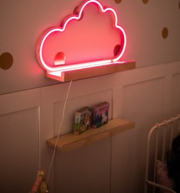 Resim LAYKİDS Çocuk Bebek Odası Led Gece Lambası & Duvarı Rafı Kitaplık Pembe 60x11,5cm Kolay Kurulum 