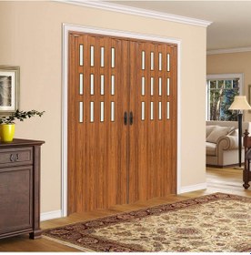 Resim Faran Dekorasyon 170 x 215 Ceviz Renk Camlı Çift Açılım Pvc Akordiyon Kapı - FRNAKMODEL-0-155 