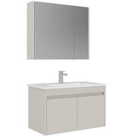 Resim Orka Arno 85 Cm Parlak Kaşmir Kapaklı Banyo Dolabı Takımı Kaşmir 