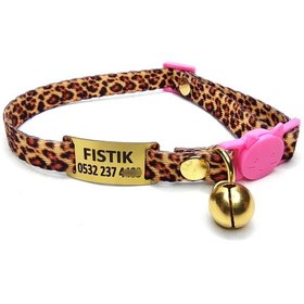 Resim Ayz Markalama Güvenlik Kilitli İsimli Kedi Tasması Leopar 