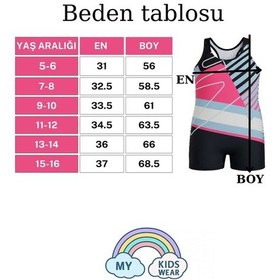 Resim My Kids Wear Kız Çocuk Deniz Yüzücü Mayoları 5-16 Yaş 11922 Pembe - Lacivert 