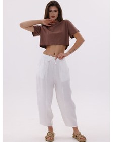 Resim Kadın Şalvar Cepli Ayrobin Şalvar Pantolon Ayarlanabilir Beli Lastikli Pantolon Kadın-şalvar Beyaz 