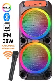 Resim Zineets Işıklı Büyük Boy Party Box Bluetooth Hoparlör Taşınabilir Şarjlı Ses Sistemi Kablosuz Karaoke Mic 