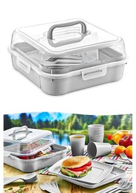 Resim Tilbe Home 6 Kişilik Piknik Seti - Çantalı Piknik Seti 25 Parça Piknik Organizer Kamp Gray Piknik Se Renkli 