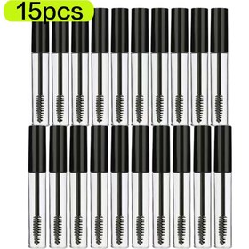 Resim Ev ve Seyahat için Siyah & Beyaz Plastik Doldurulabilir Kaplar ile 15 Adet 10ml Boş Maskara Tüpleri, Taşınabilir & Yeniden Kullanılabilir, Taşınabilir Kozmetikler | Şık Tasarım | Plastik Maskara Tüpleri 