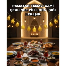 Resim Aesco Mey Ithalat® Dekoratif Ramazan LED Işık Pilli Cami Tasarımlı Zincir Aydınlatma 