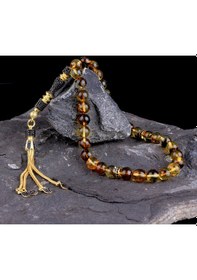 Resim Zirkon Taş Altın Kaplama Gümüş Püsküllü Damla Kehribar Tesbih 