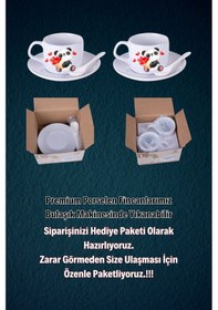 Resim Sevgililer Günü Kalpli Baskılı 2 Li Set Kaşıklı Porselen Çay Kahve Fincan Seti-7 Beyaz 