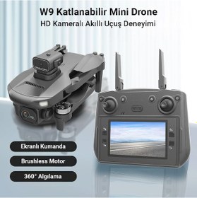 Resim İdragon W9 Akıllı Mini Drone Fırçasız Motor Ekranlı Kumanda Çift Kameralı Drone 