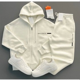 Resim Yeni Sezon Balance Yazılı 3 İplik Hırka-eşofman 2 Li Set Takım Beyaz-hırka 