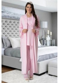 Resim Mecit Pijama Mecit 5416 Pembe Uzun Sabahlıklı Lohusa Pjama Takımı 