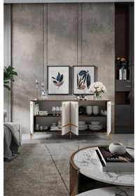 Resim ART KONSOL MDF MEBRAN KAPAK CEVİZ KREM GOLD 