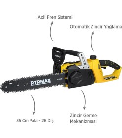 Resim RTRMAX RTX1891SET Şarjlı Ağaç Kesme Motoru 3'li Set -Testere Zinciri-Eldiven 