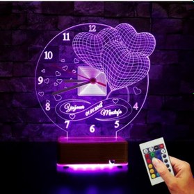 Resim Sevgiliye Hediye Saatli 3 Kalp Gece Lambası Isimli Hediye Lamba 