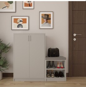 Resim Asra Trend Puflu Ayakkabılık A-23 %100 MDF Minderli Geniş Portmanto Kül Gri 