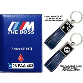 Resim Plakanıza Özel Bmw The Boss Logolu Lacivert Ruhsat Kabı Ve Anahtarlık 