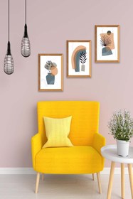 Resim Wow 3 Parça Bohem Modern Tarzda (Çerçeve Görünümlü) Uv Baskı Duvar Tablo Seti 