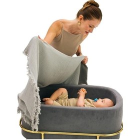 Resim Miniboni Müslin Bebek Battaniyesi 100x120 Cm Gri 