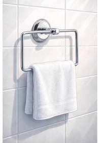 Resim Kare Krom Havlu Halkası Duvara Monte, Parlak Krom Kaplama Metal Banyo Havluluğu, Modern Tasarım Kare Havlu Askılığı, Lavabo Yanı Havlu Tutucu Banyo Aksesuarı 