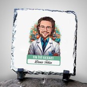 Resim Karikatürlü En Başarılı Erkek Eczacı Dekoratif Taş 