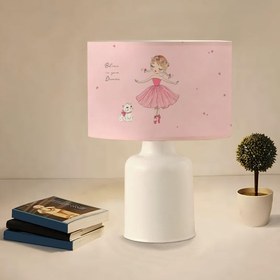 Resim Kumaş Baskılı Balerin Kız Çocuk Odası Abajur Lamba | ByLamp 