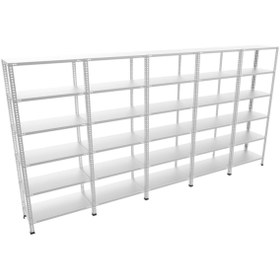 Resim RafBurada 6 Katlı 5'li Bitişik 59x465-200cm Galvaniz Çelik Raf.depo,dosya Raf -1.00 Mm 